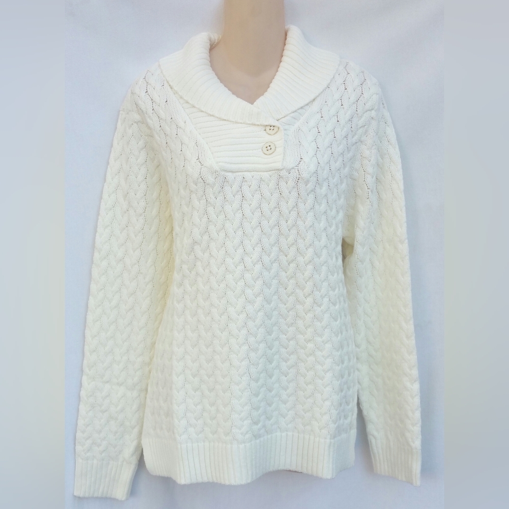 Croft & Barrow Shawl Collar Sweater Braided Cable Knit White Women's Size XS, L